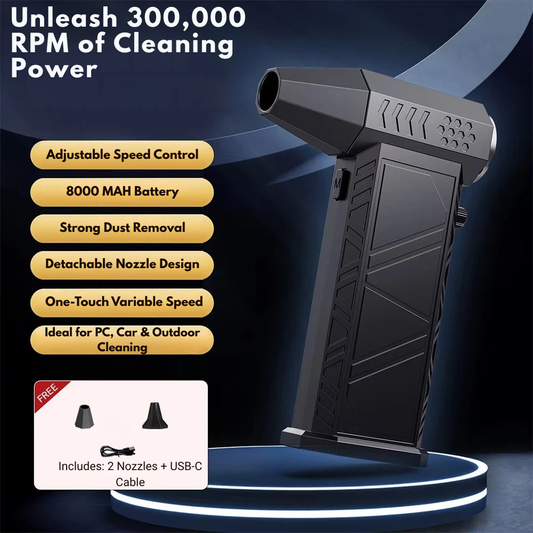 Turbo Jet Blower 300,000RPM | Powerful Brushless Air Duster & Vacuum for PC, Car, Home & Outdoor Cleaning